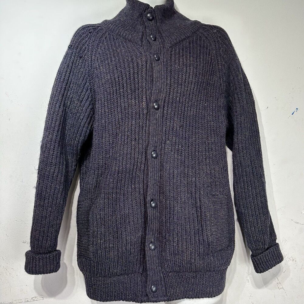 handcrafted Ltd Great Britain knit pure wool cardigan chunky sweater Size M